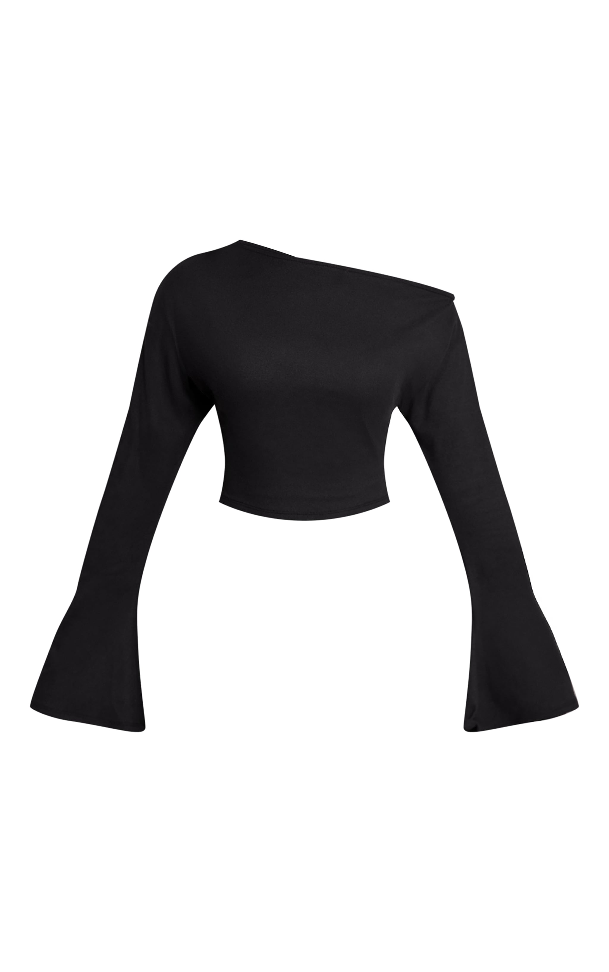 Petite Black Asymmetric Shoulder Long Sleeve Top image 5
