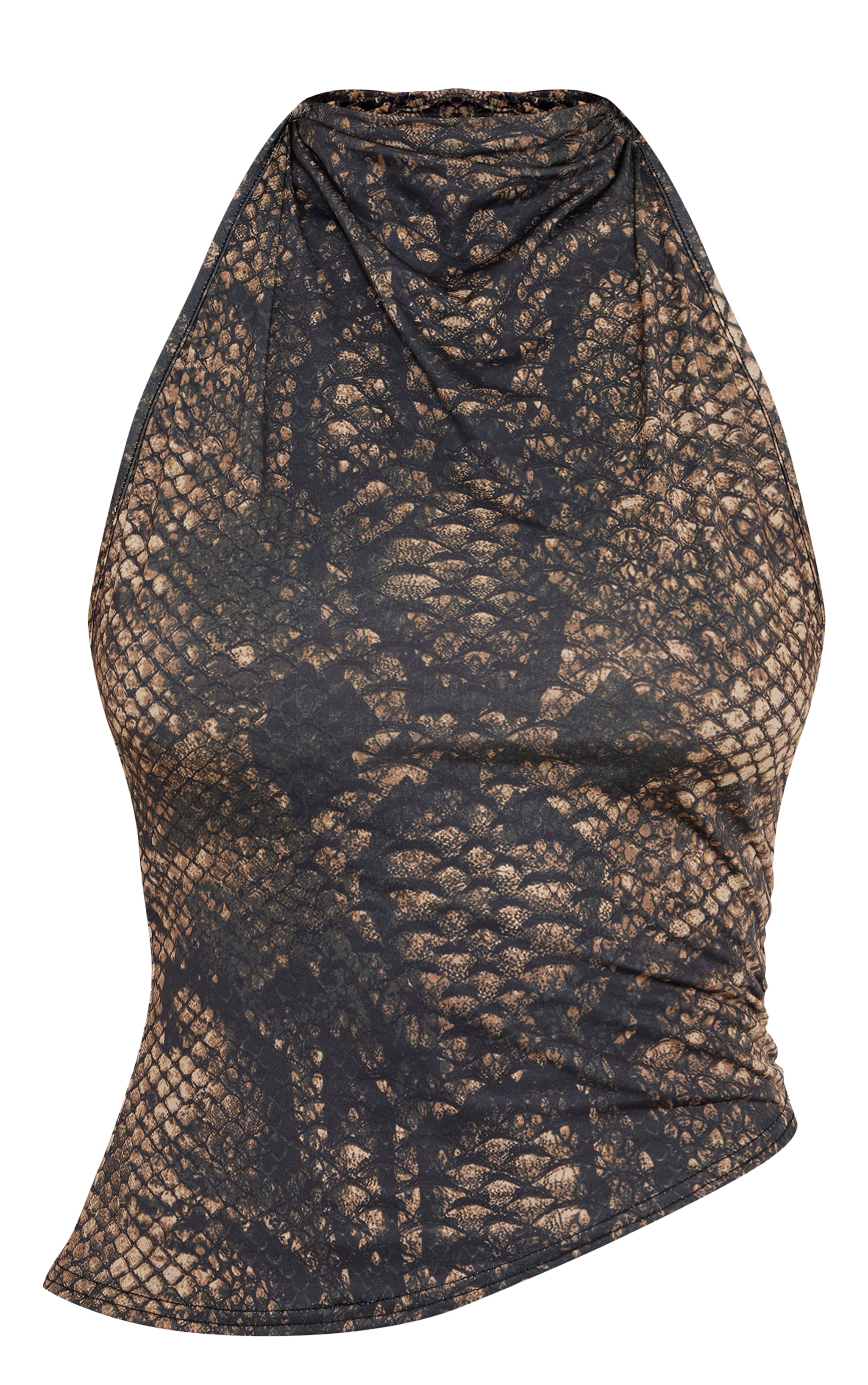 Dark Brown Snake Printed Slinky Tie Back Halter Top image 5