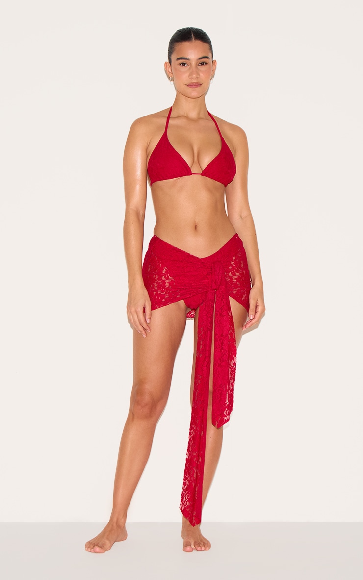 Red Lace Tie Side Sarong image 1