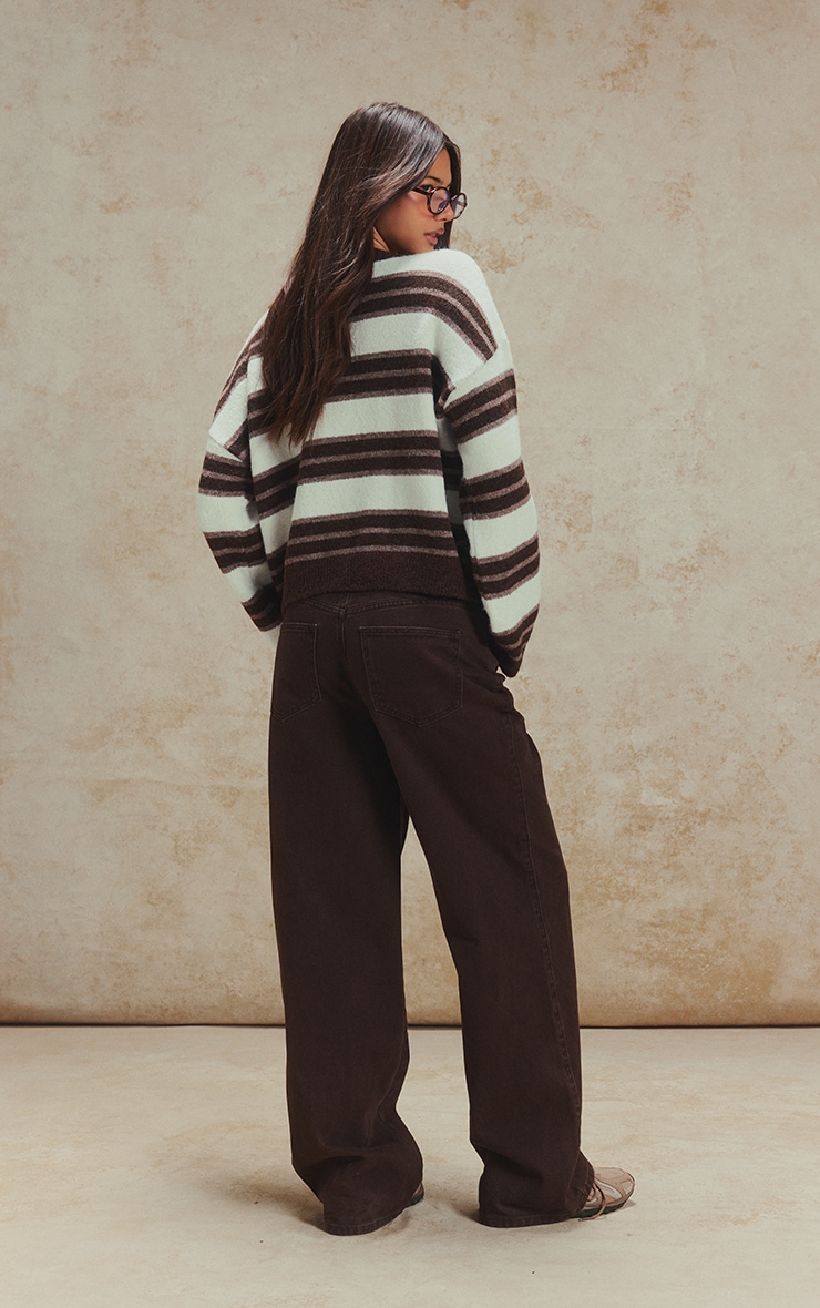 Chocolate Wool Blend Striped Cardigan Knitwear PLT KSA