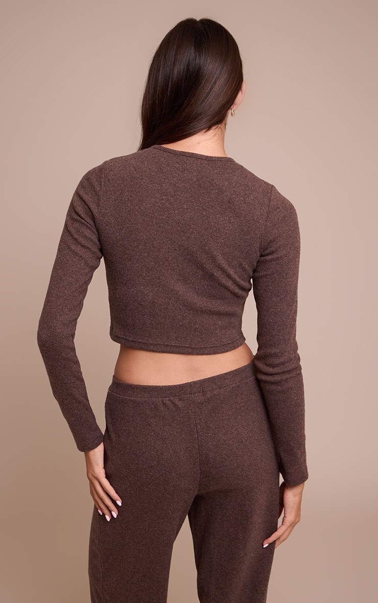 Chocolate Brushed Rib Button Cardigan image 2