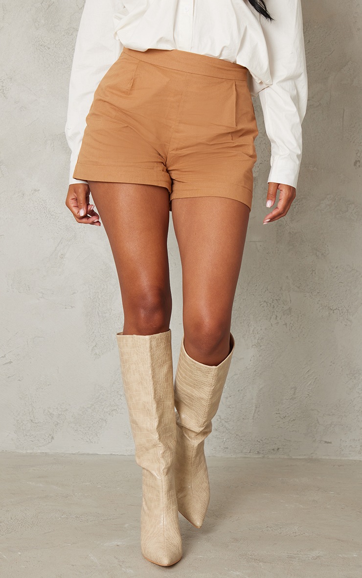 Mocha Linen Feel Turn Up Hem Shorts image 2