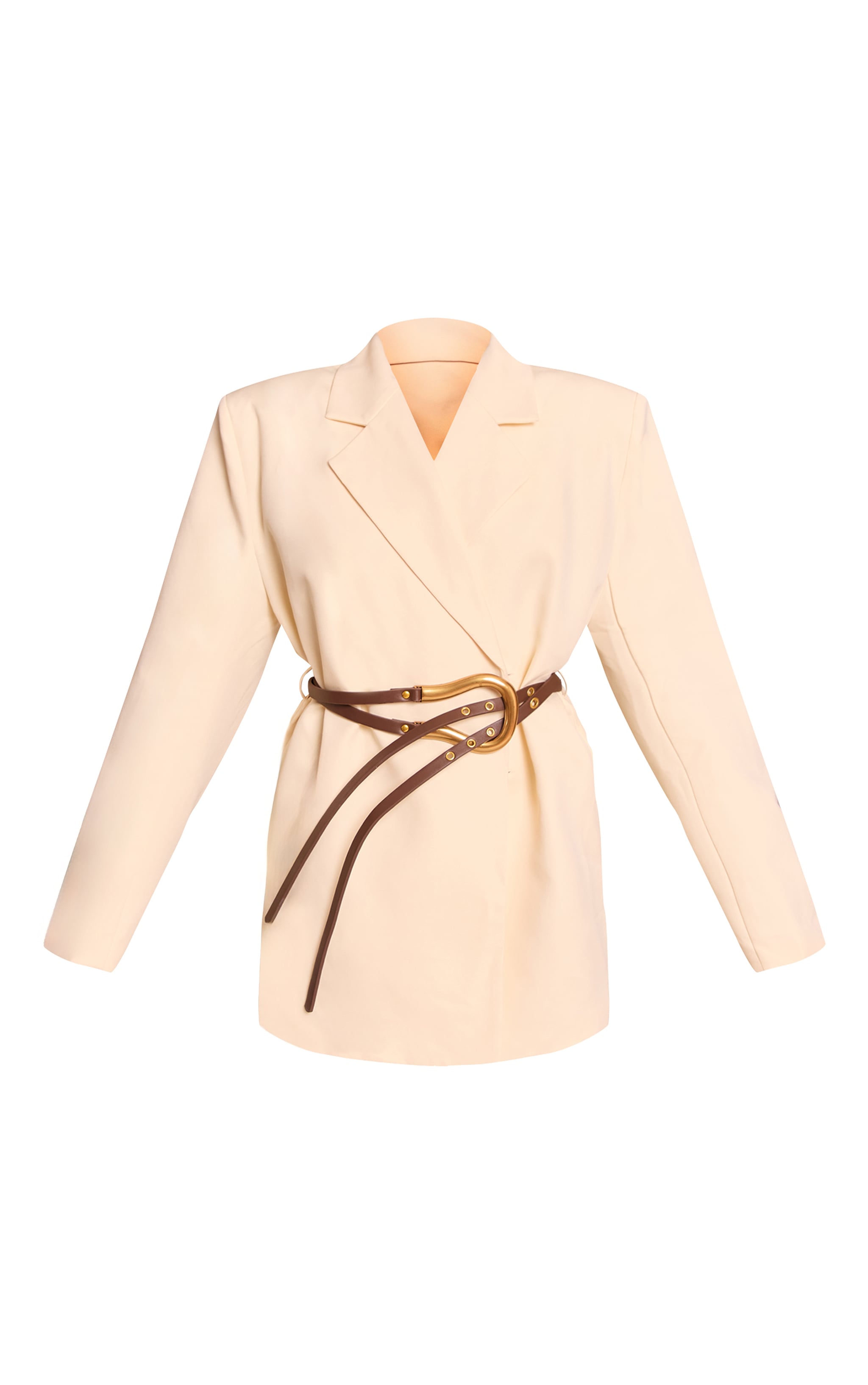 Cream Woven Belt Blazer Dress image 5