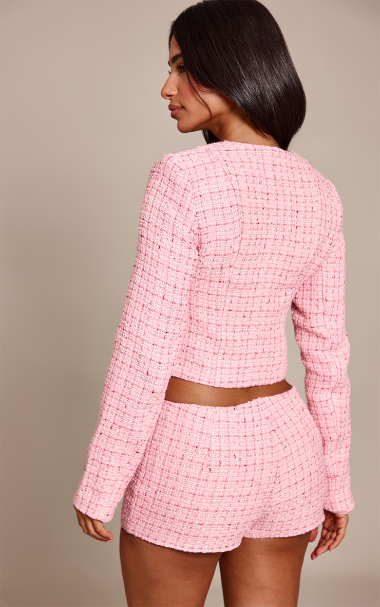Petite Pink Sequin Tweed Button Up Cropped Jacket  image 2