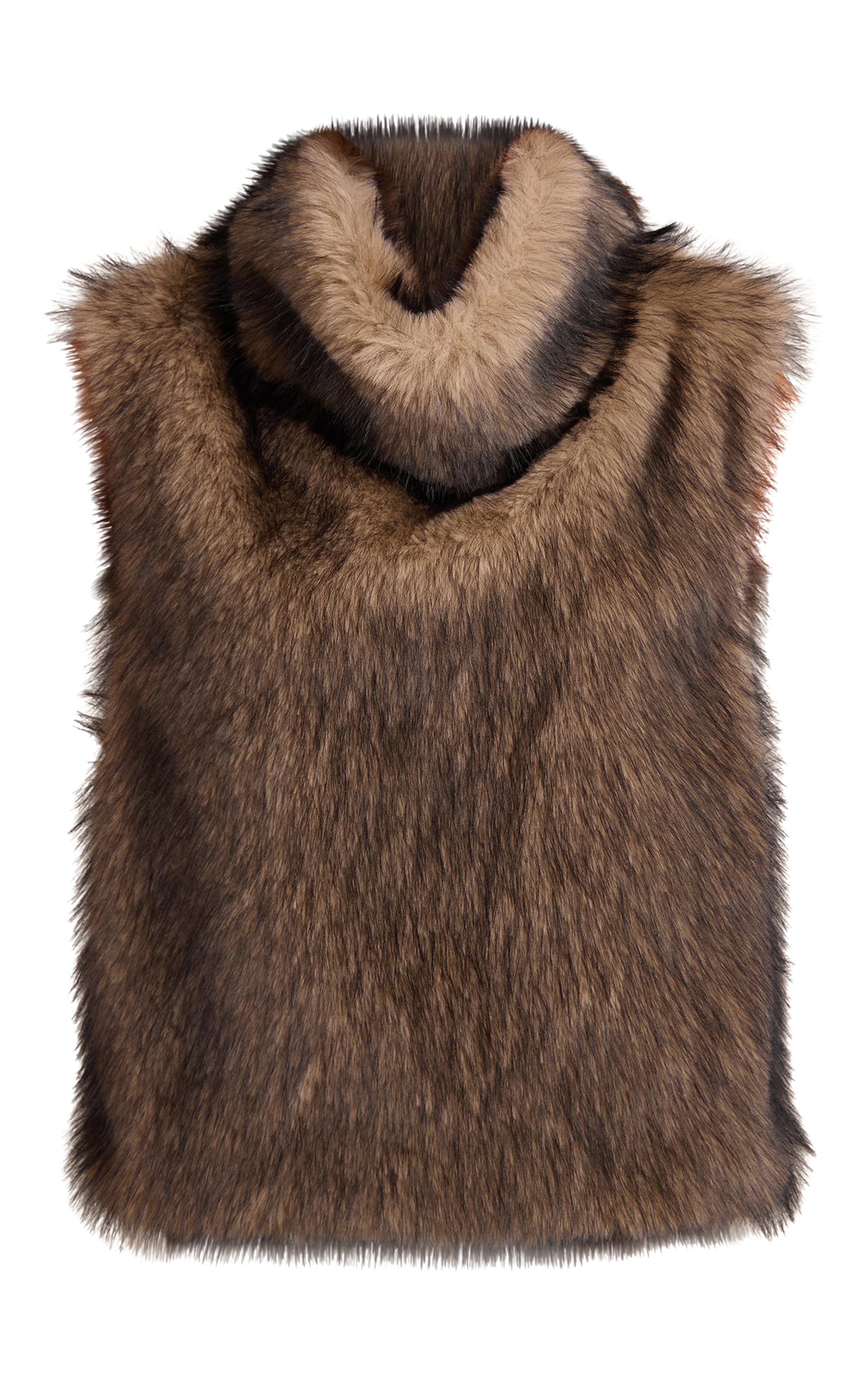 Gilet pullover en fausse fourrure marron foncé à col montant image 5