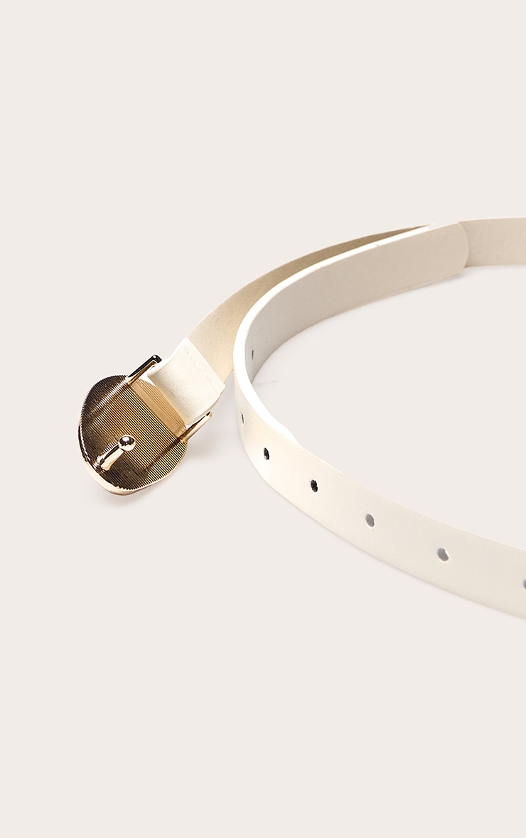 Cream PU Hammered Gold Buckle Belt image 3