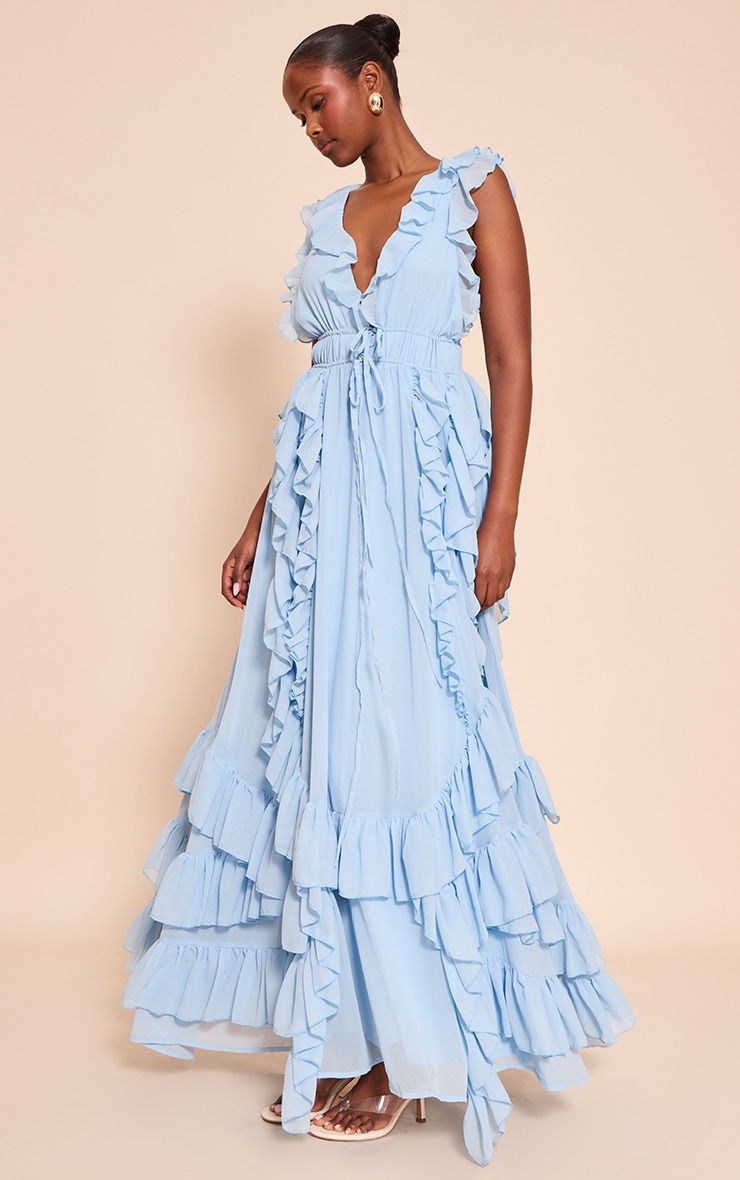 Robe longue bleue très volantée image 3