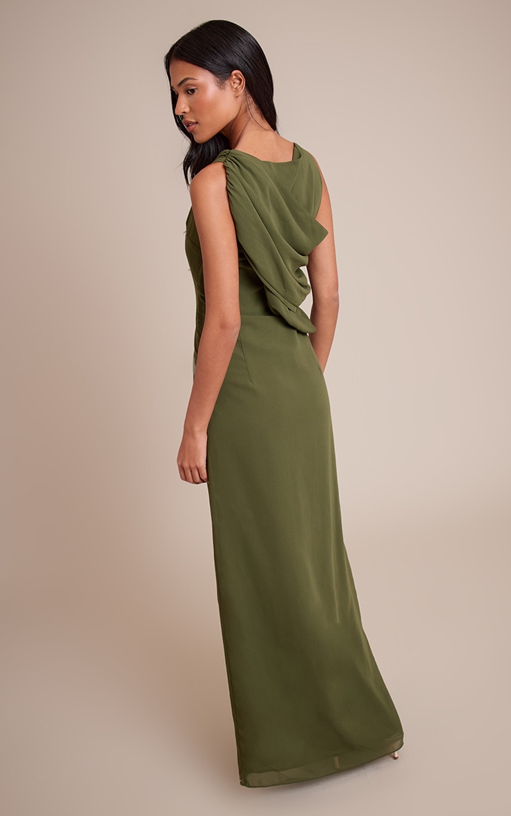 Tall Khaki Chiffon Wrap Detail Maxi Dress image 2