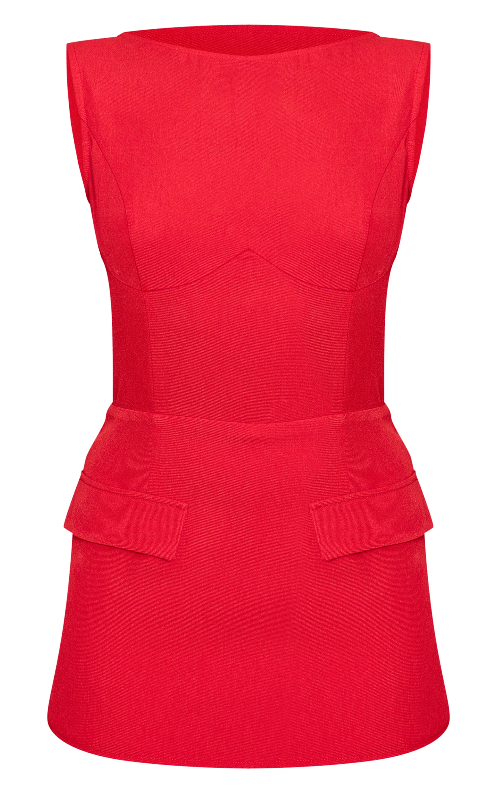 Bright Red Woven Pocket Detail Sleeveless Skort Playsuit image 5