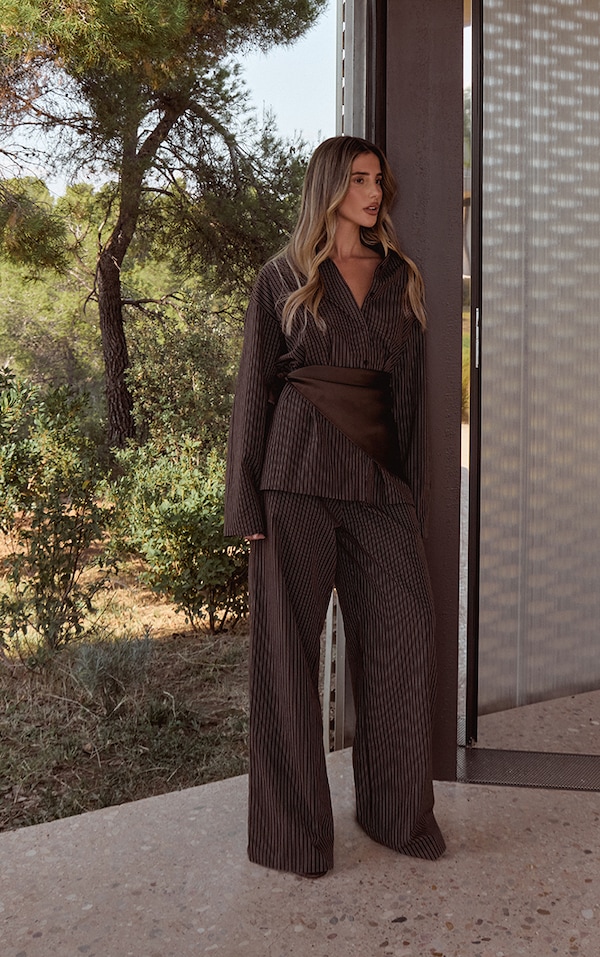 Dark Brown Pinstripe Wide Leg Pant