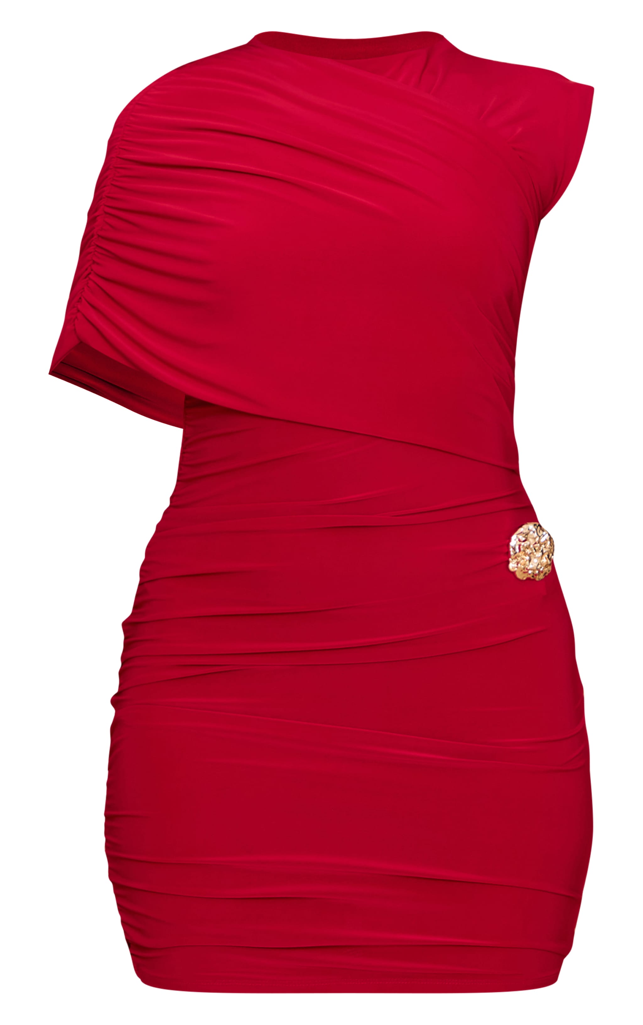 Red Double Layer Shoulder Detail Mini Dress image 5