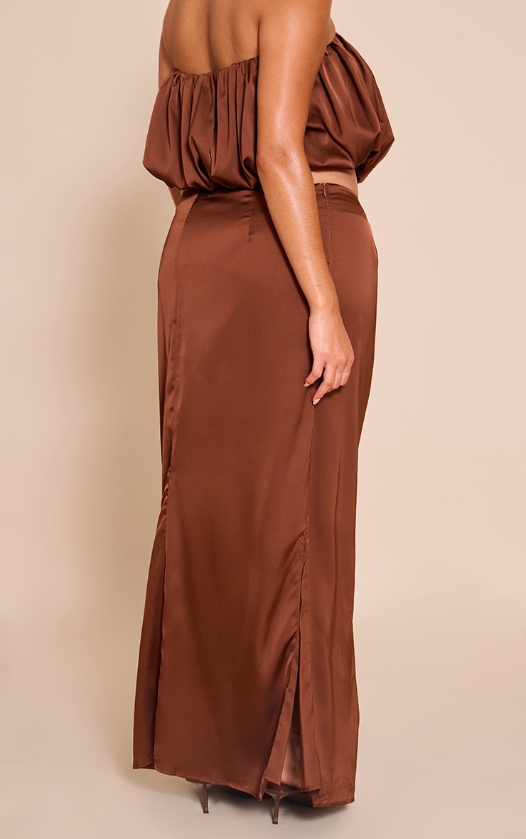 Plus Chocolate Satin Mid Rise Maxi Skirt image 3