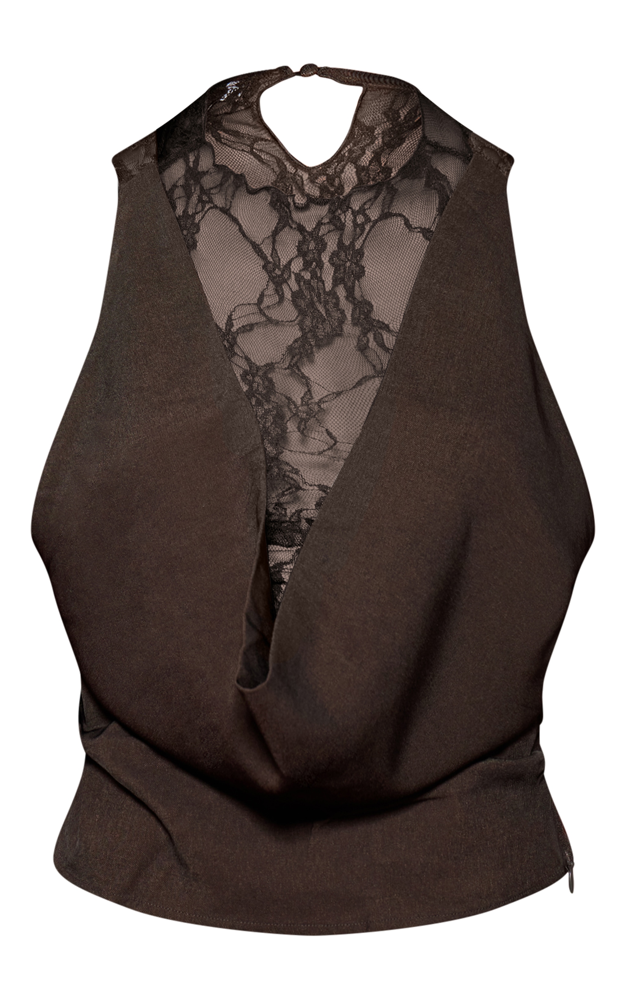 Chocolate Brown Tailored Lace Drape Detail Top image 5