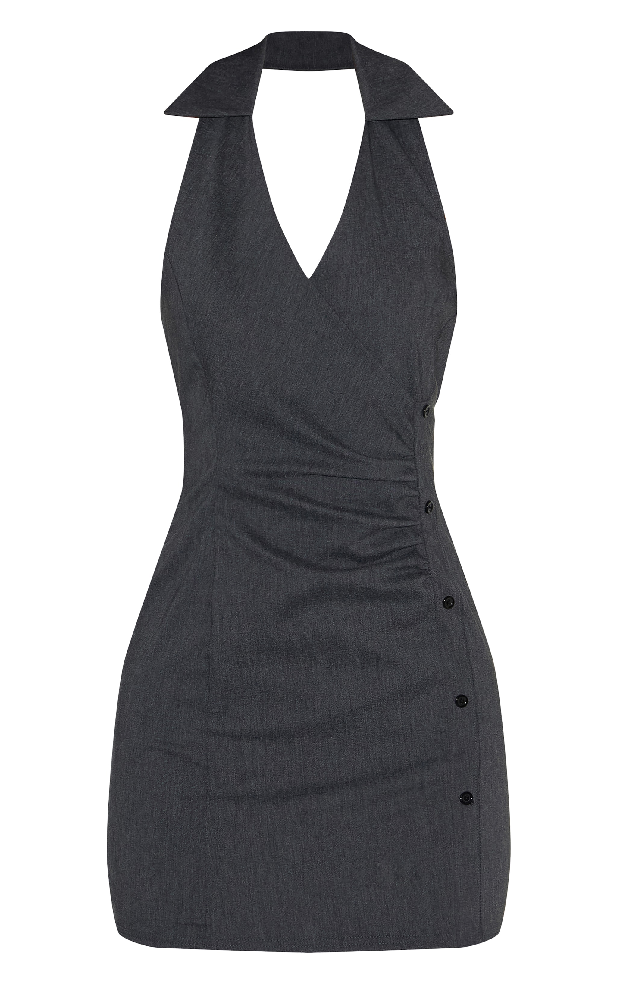 Robe moulante noire à col replié et boutons asymétriques image 5