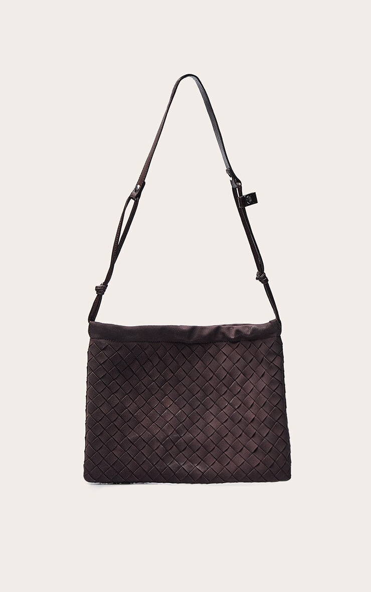 Chocolate Faux Suede Weave Drawstring Bag image 2