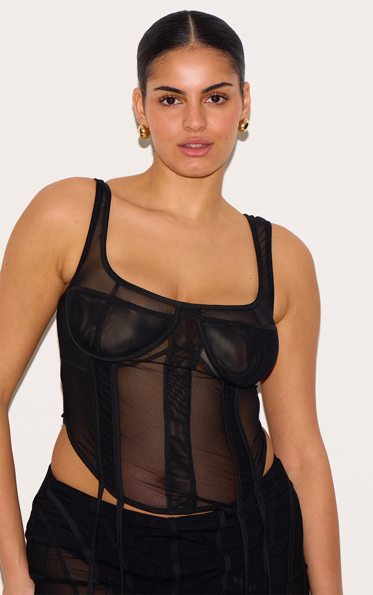 Plus Black Mesh Panelled Boned Corset image 4