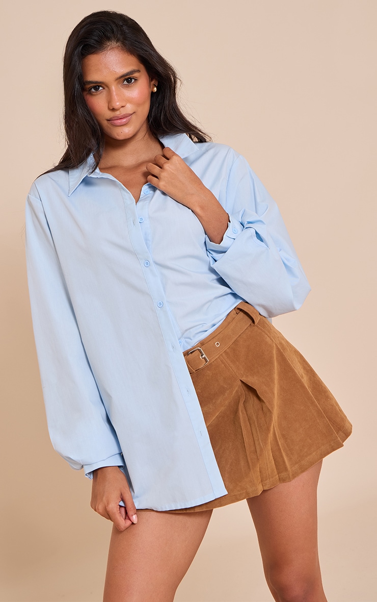 Camel Faux Suede Pleated Mini Skirt image 1