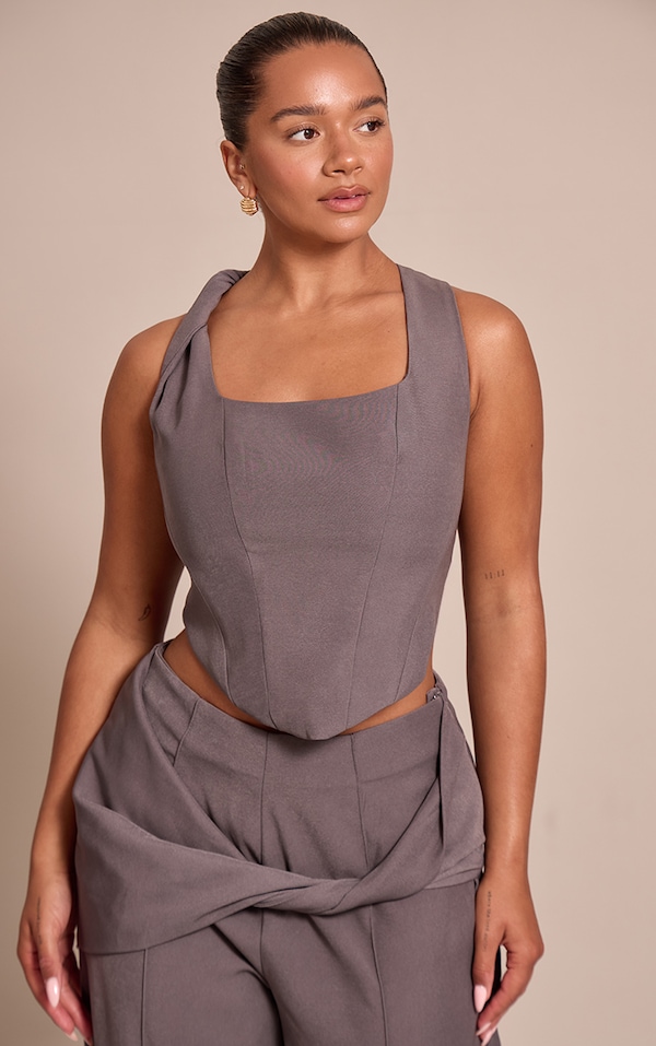 Shape Charcoal Tailored Twist Shoulder Corset Top