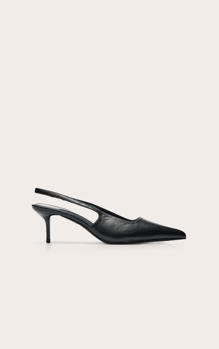 Mules pointure large pointues en PU noir à talon et bride derrière image 2