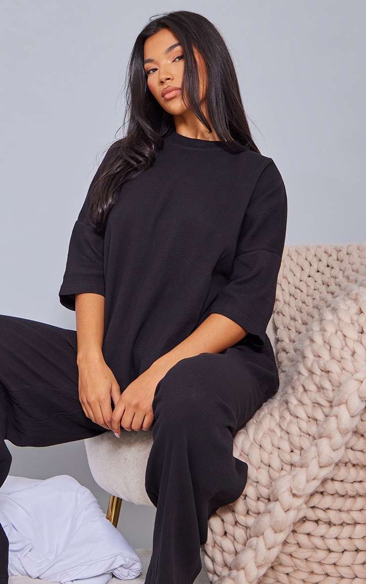 Black Waffle Oversized Long Sleeve Pj T-shirt image 4