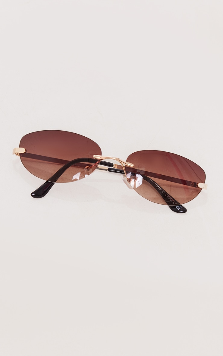 Brown Oval Slim Curved Sunglasses image 2