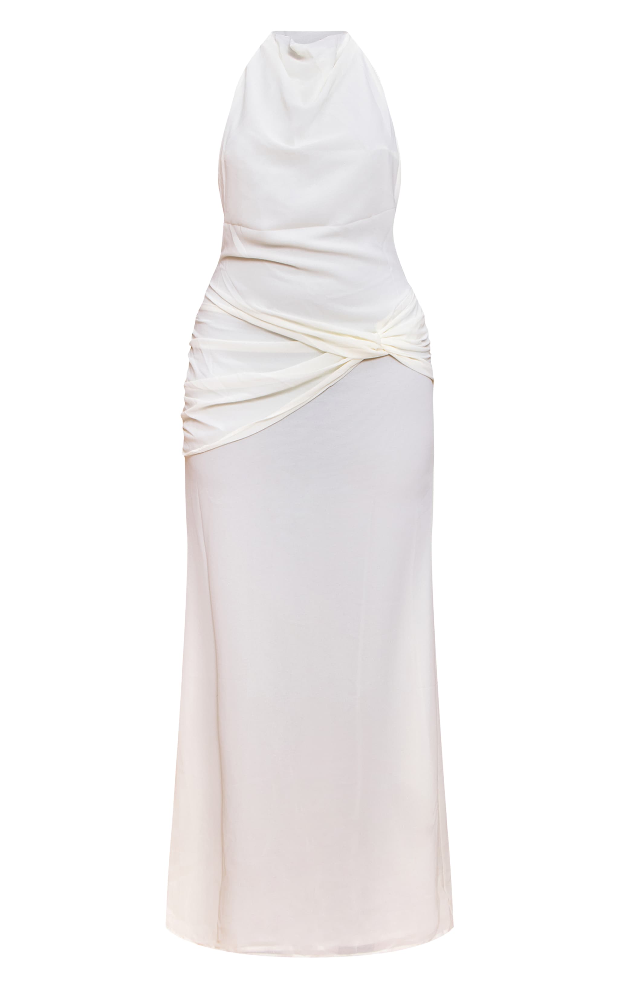 Robe longue en mousseline de soie crème à détail torsadé image 5