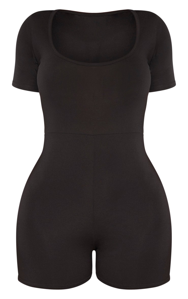 Shape Black Short Sleeve Unitard Curve PrettyLittleThing