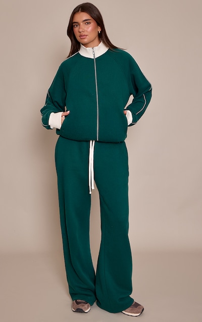 Forest Green Contrast Seam Drawcord Straight Leg Sweatpants