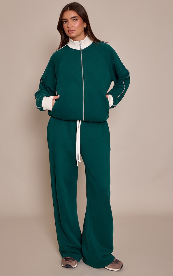 Forest Green Contrast Seam Drawcord Straight Leg Jogger