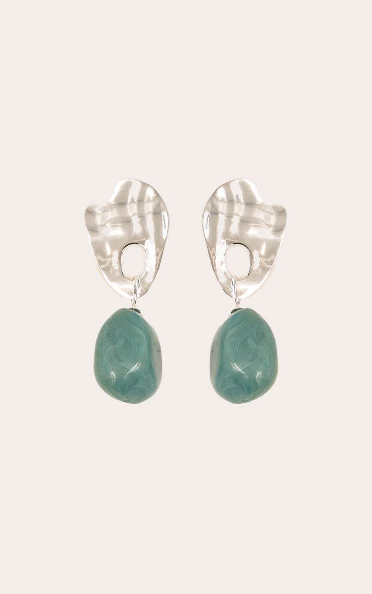 Silver Statement Earring With Turquoise Resin Detail image 2