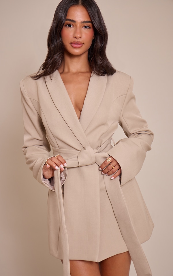 Petite Stone Tailored Tie Waist Blazer Dress