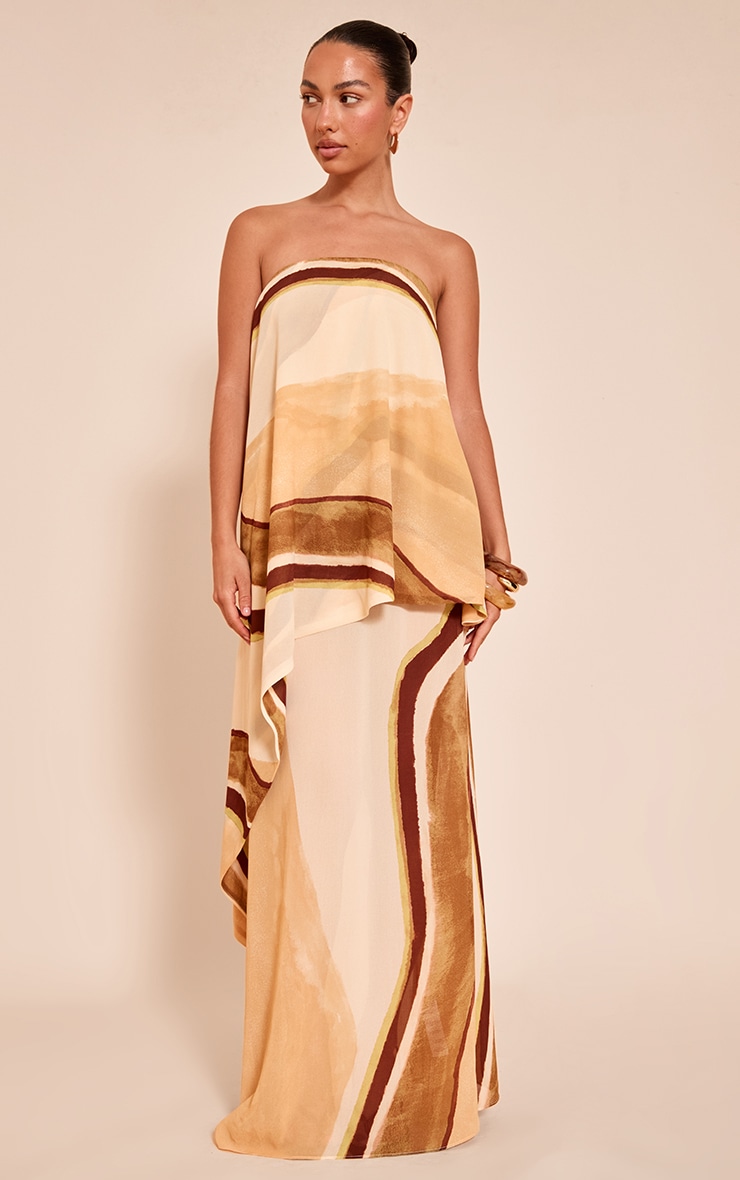 Green Abstract Chiffon Bandeau Overlay Maxi Dress image 1