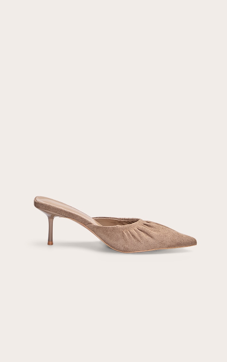 Taupe Faux Suede Ruched Low Heel Court Mule image 2