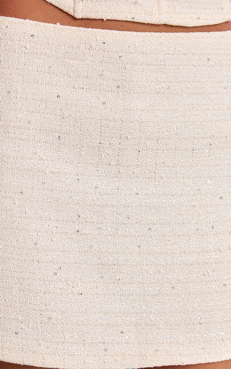 Cream Sequin Boucle Mini Skirt  image 5