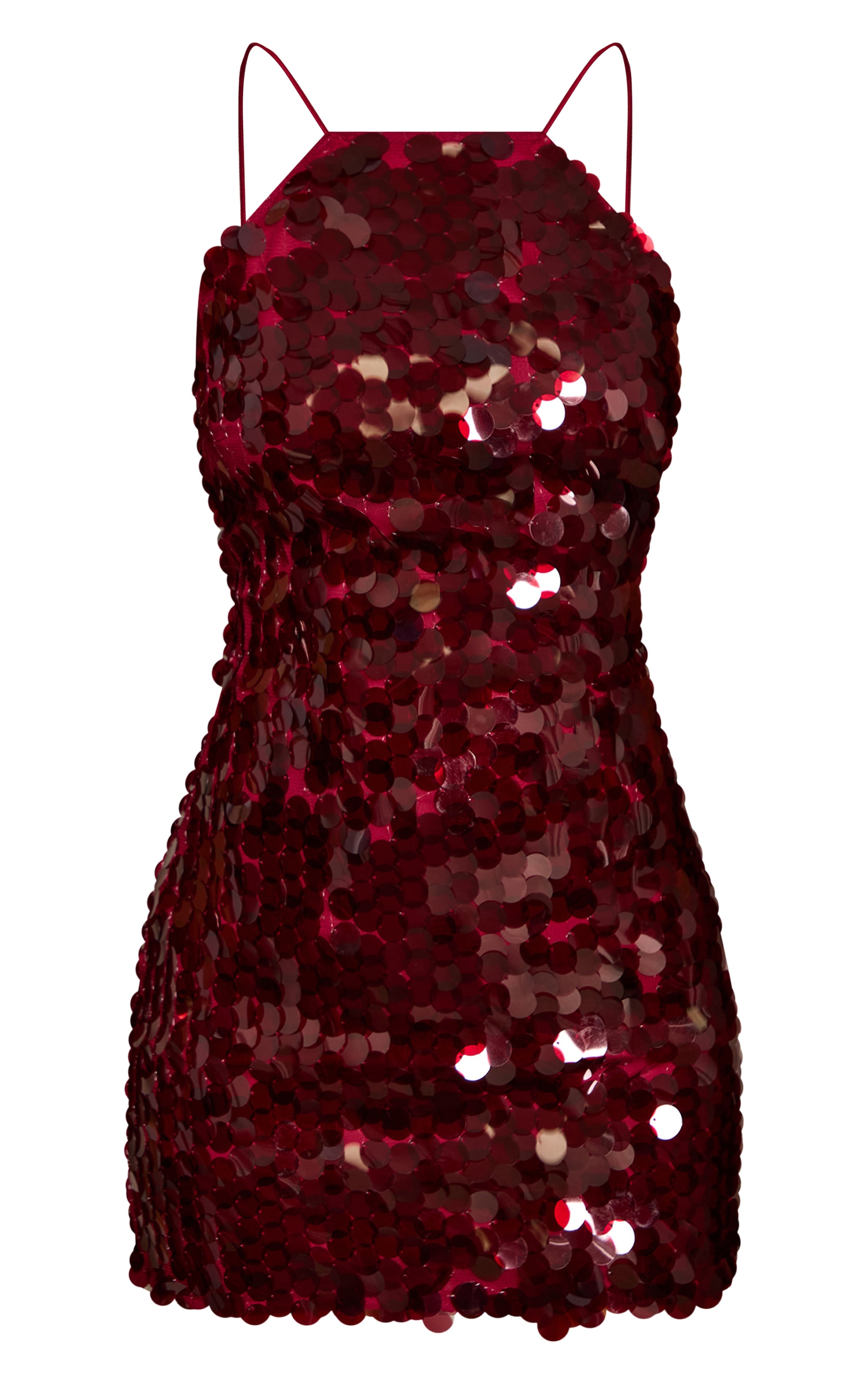 Petite Mini robe asymétrique bordeaux à bretelles fines et sequins image 5