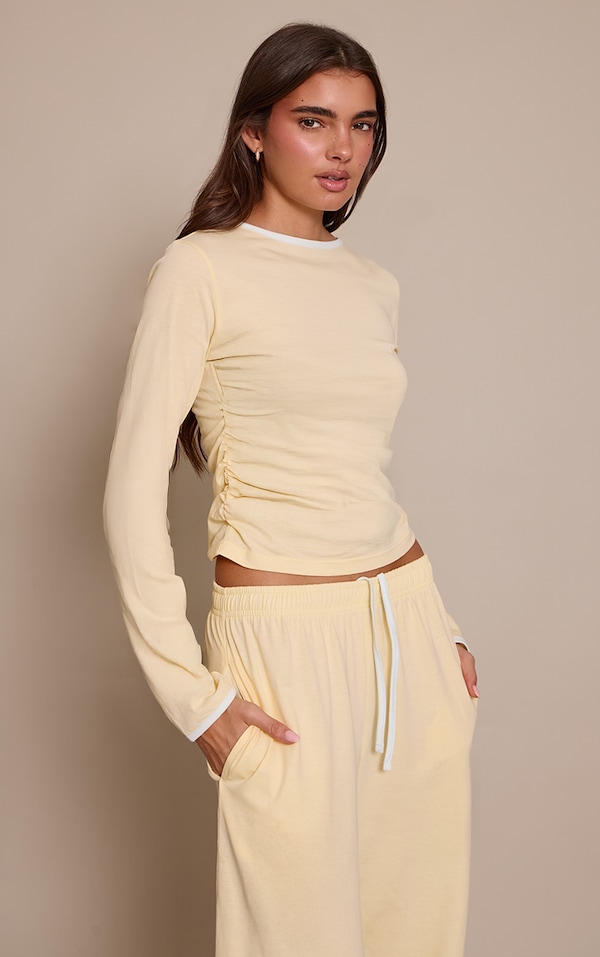 Buttercream Cotton Contrast Cuff Long Sleeve Top