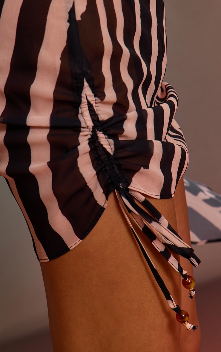 Monochrome Zebra Print Bead Trim Chiffon Beach Skirt image 5