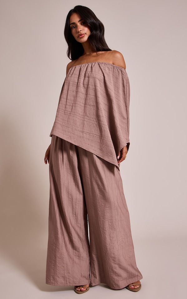 Petite Taupe Crinkle Elasticated Waist Pants