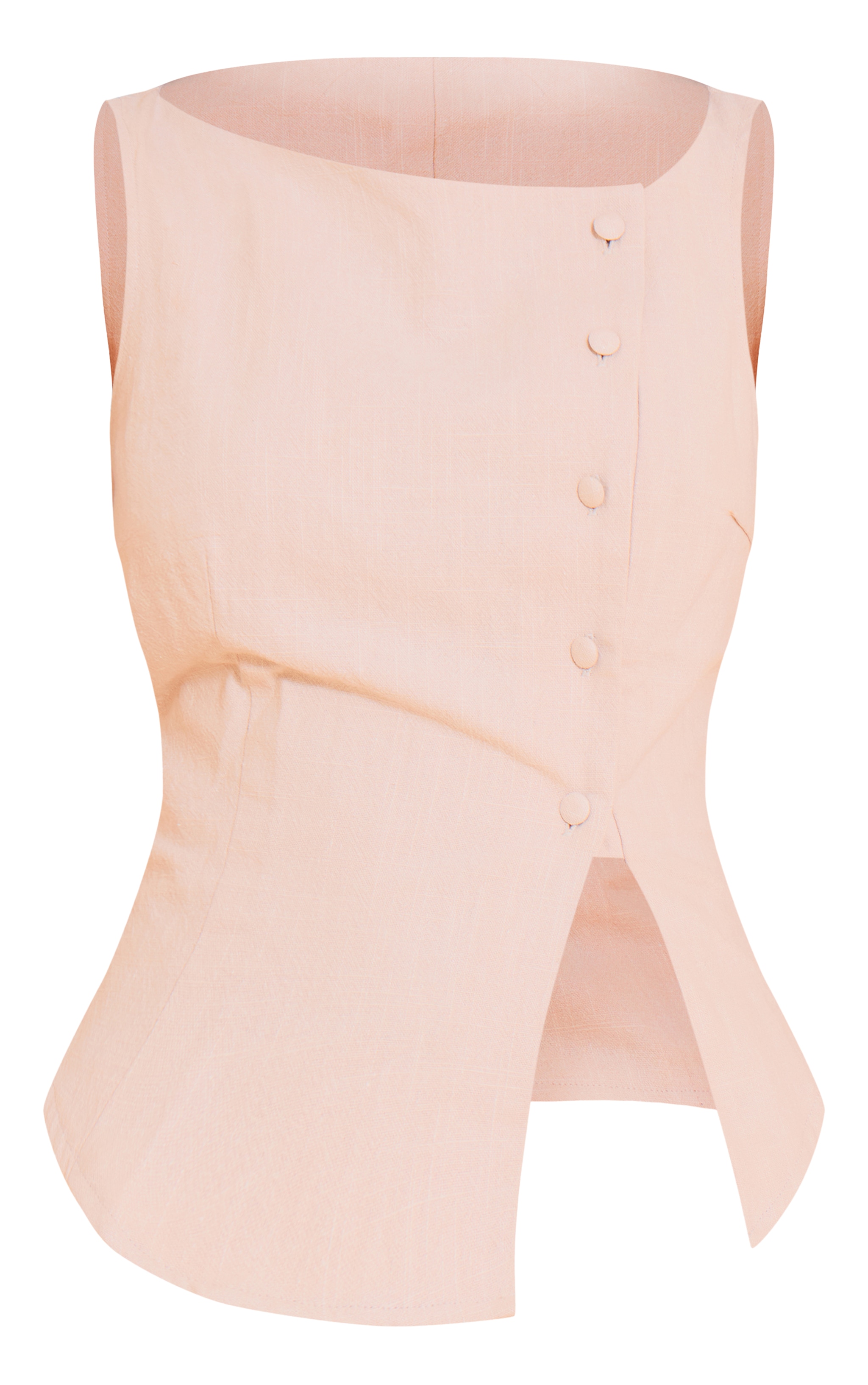 Petite Natural Premium Linen Look Asymmetric Button Up Vest image 5