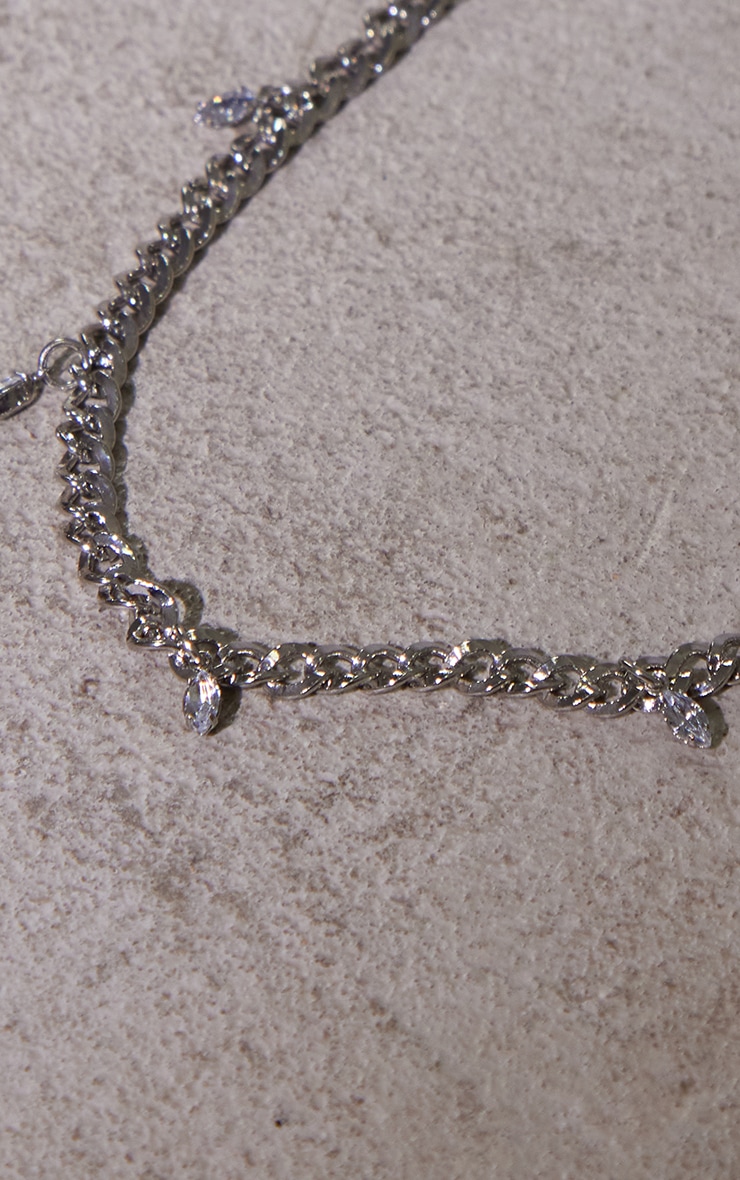 Silver Diamante Drop Chain Anklet image 2