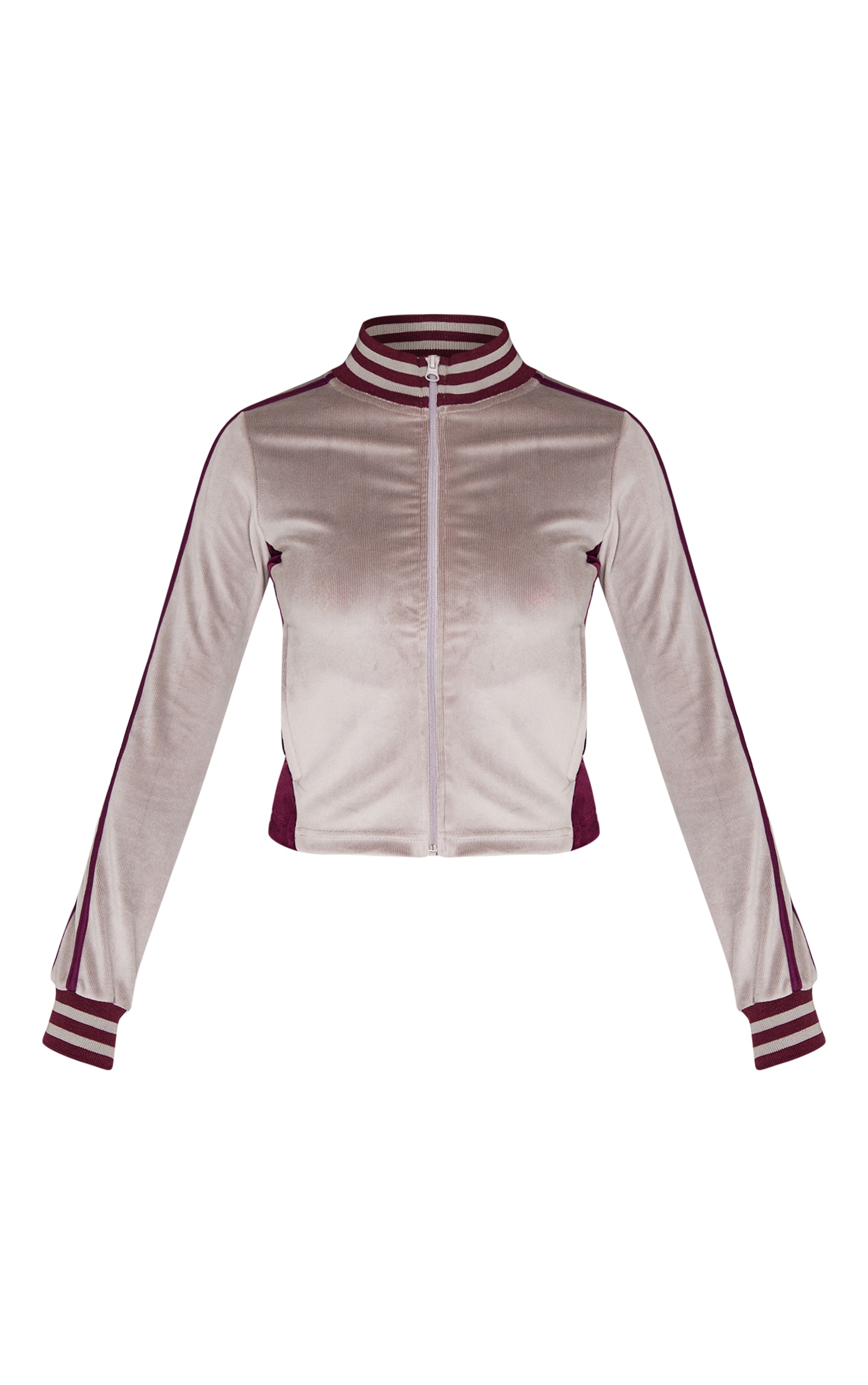 Petite Mauve Contrast Velour Fitted Longline Zip Up Jacket image 5