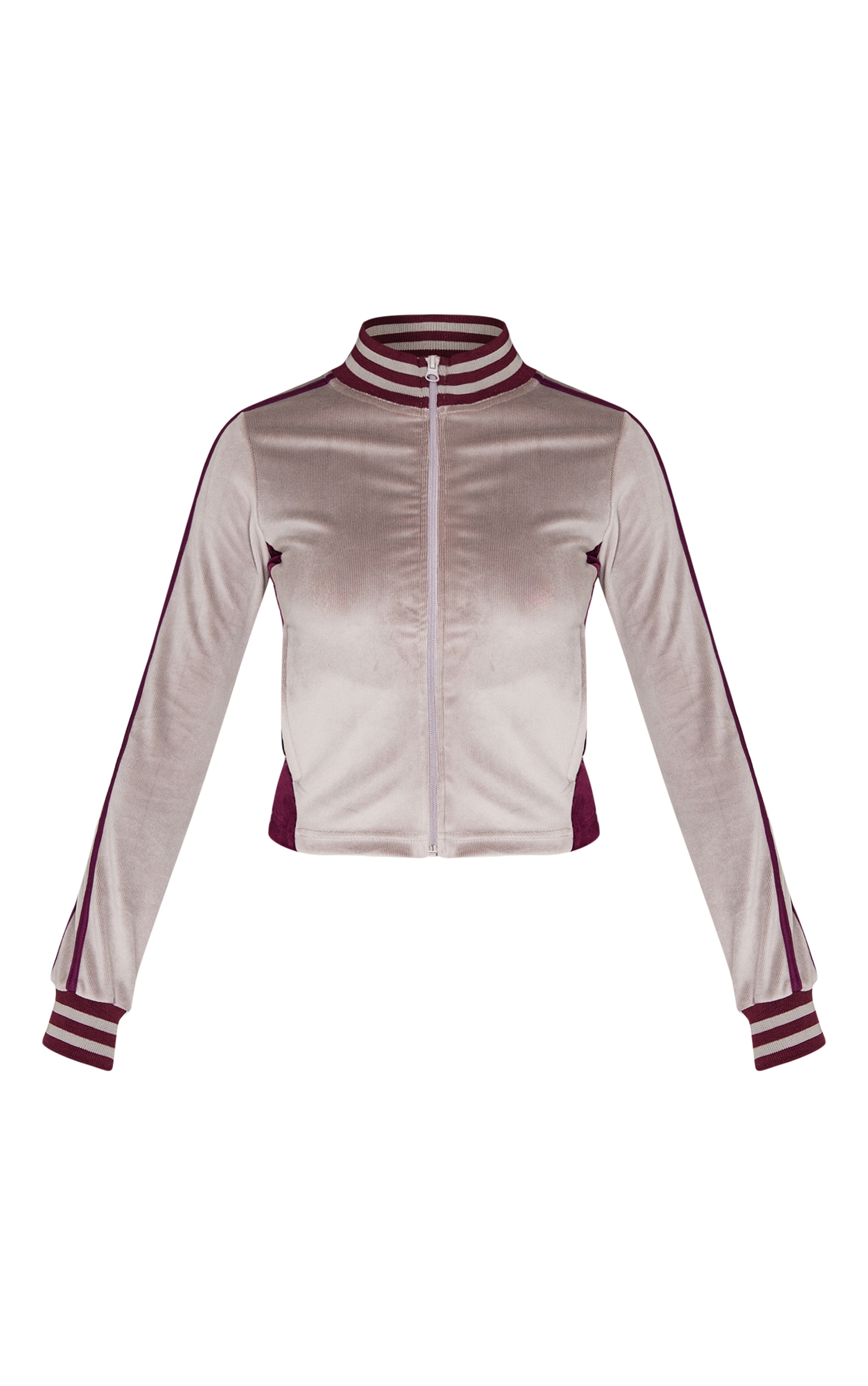 Petite Mauve Contrast Velour Fitted Longline Zip Up Jacket image 5