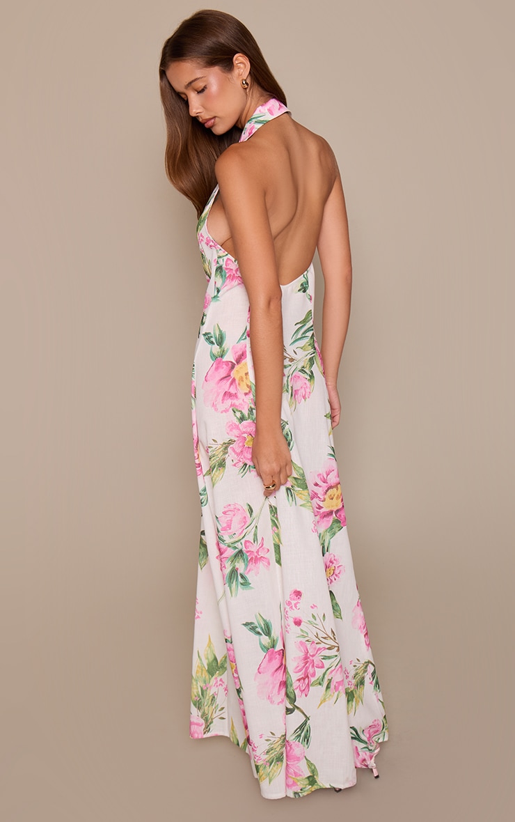 Pink Floral Button Down Collar Detail Maxi Dress image 2