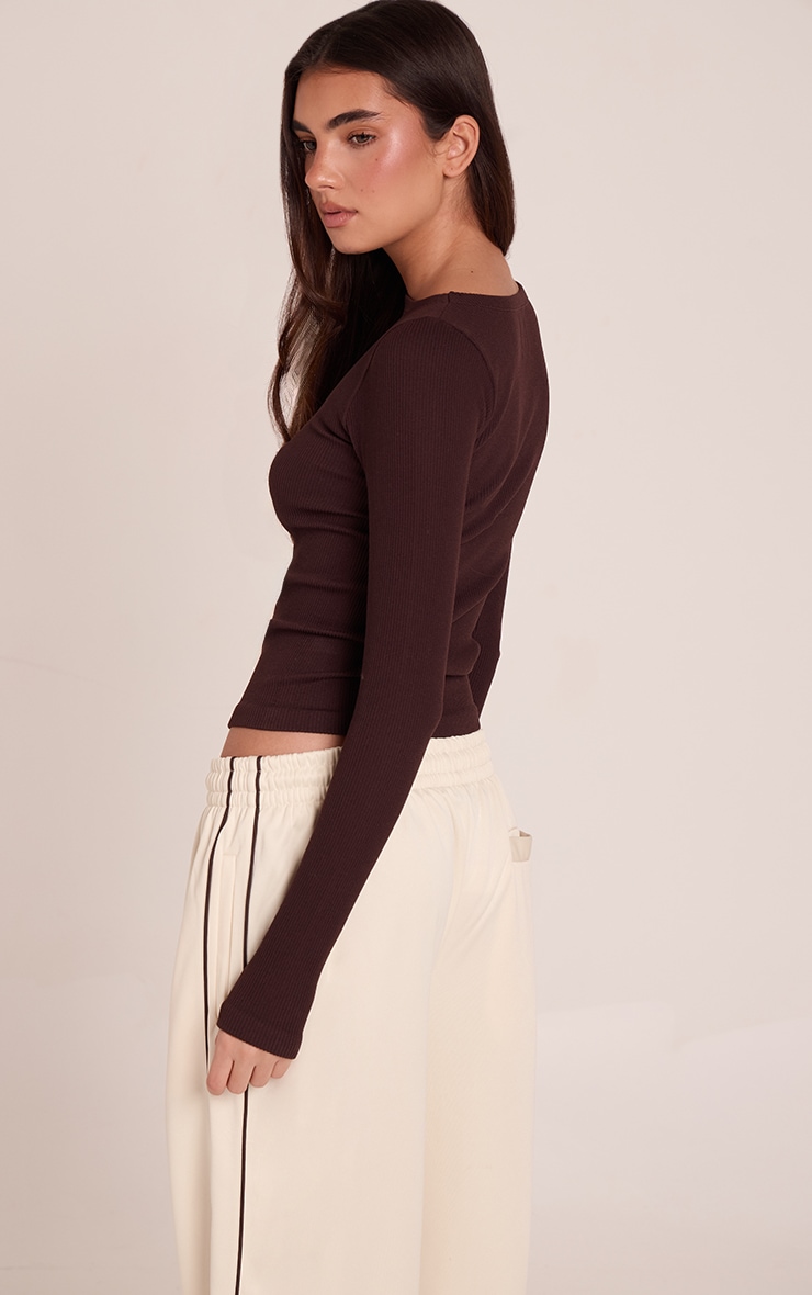 Dark Chocolate Snatched Rib Boat Neck Long Sleeve Top image 2