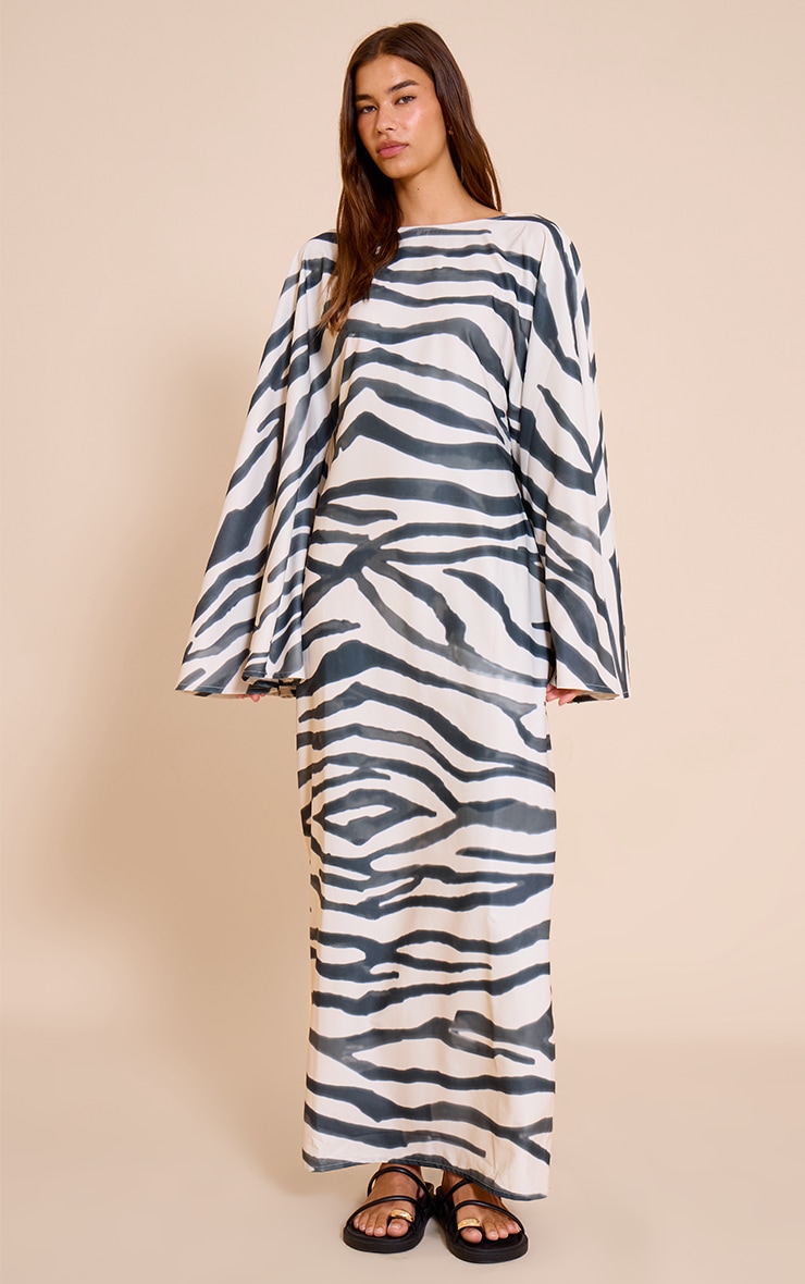 Zebra Print Floaty Woven Flared Sleeve Maxi Dress image 3
