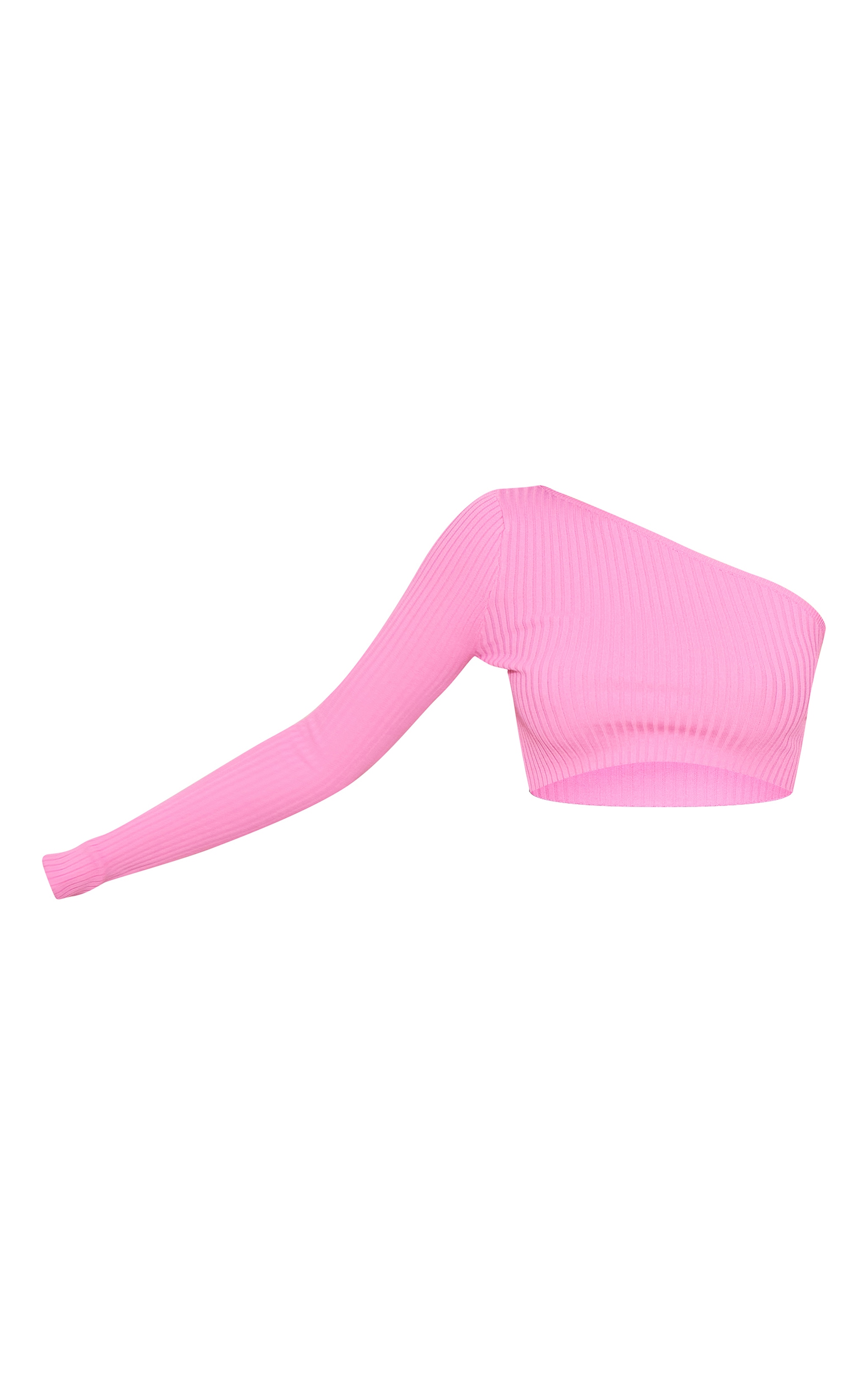 Pink Rib Knit One Shoulder Crop Top image 1