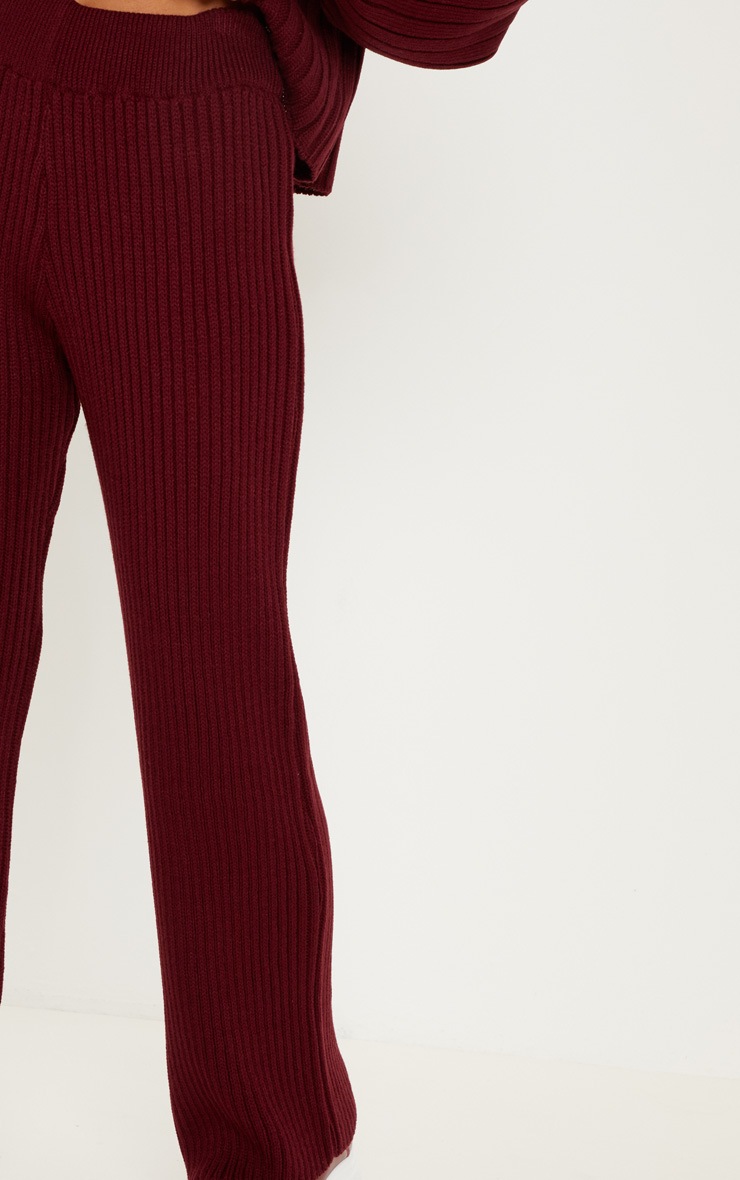 Burgundy Ribbed Cropped Knitted Pants image 5