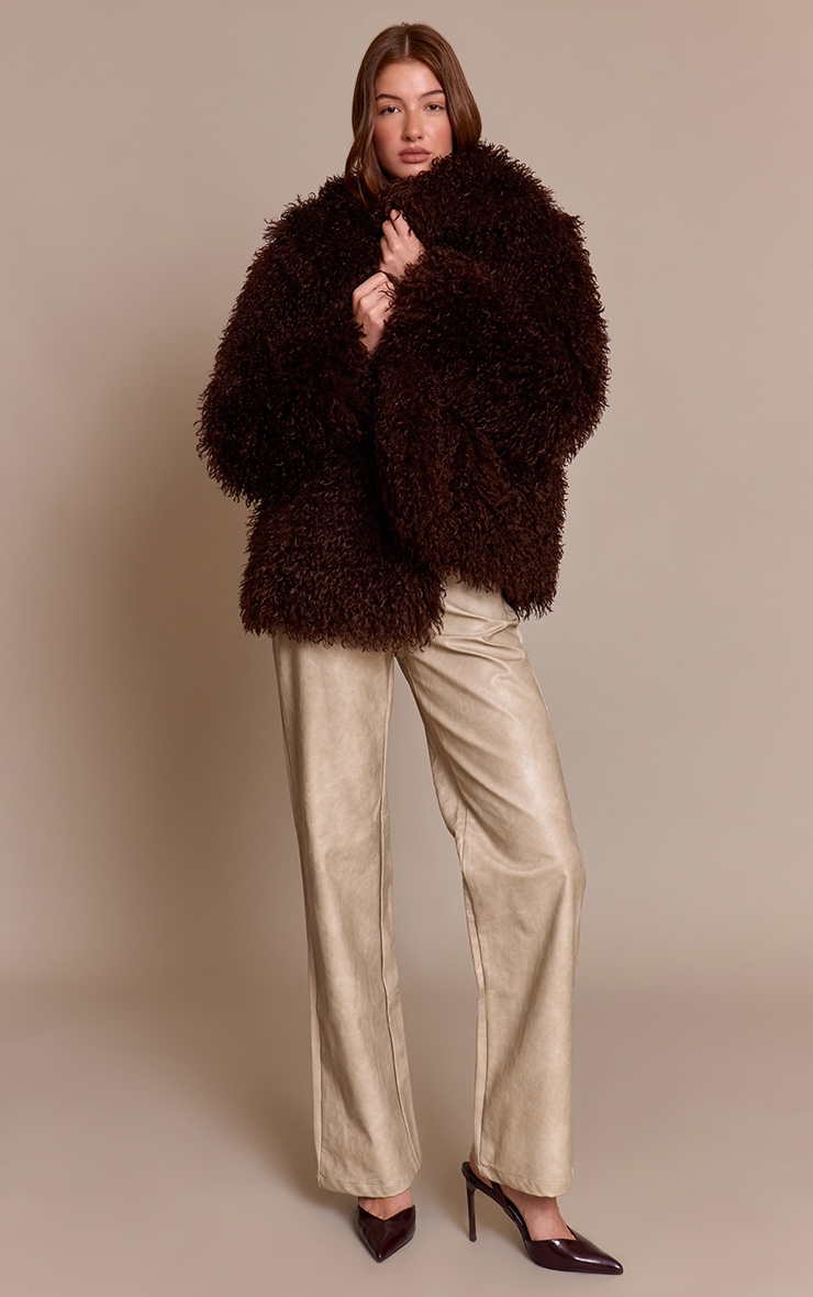 Chocolate Mongolian Fur Midi Coat image 3