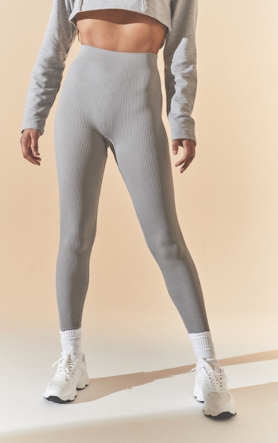 Legging structuré côtelé gris chiné détail contours