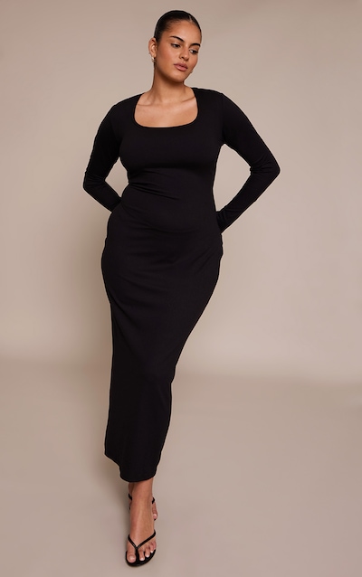 Plus Robe longue en Sculpt noir à col rond